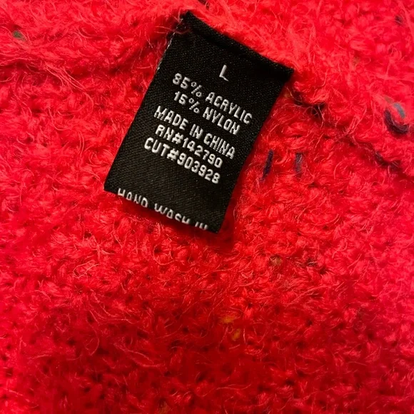 BCBGMAXAZRIA CARDIGAN CHUNKY CONFETTI KNIT SWEATER OPEN FRONT RED COLOR SIZE L - Picture 14 of 16